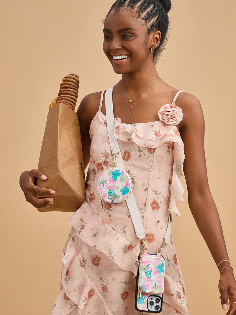 designer phone case with card holder and strap
pe