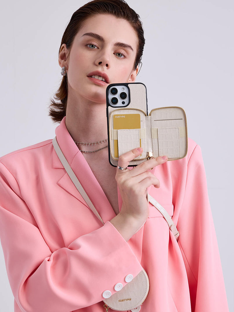 Crocodile Craft Set- Detachable Wireless Charging Crossbody Wallet Phone Case Round Pouch Set-Mobile Phone Cases-DETACHABLE WALLET & ROUND POUCH-Green-iPhone 16 Pro Max-Custype