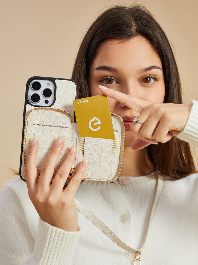 Crocodile Design Set- Detachable Wireless Charging Crossbody E-Stand Wallet Phone Case Round Pouch Set-Mobile Phone Cases-DETACHABLE WALLET & ROUND POUCH-Brown-iPhone 16 Pro Max-Custype