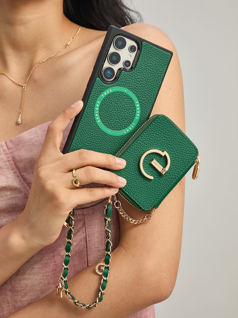 Allure Chain Series- Samsung Wristlet Magnetic Wallet Phone Case with Stand-Mobile Phone Cases-WRISTBAND & PHONE POUCH-Black-Samsung S25 Ultra-Custype