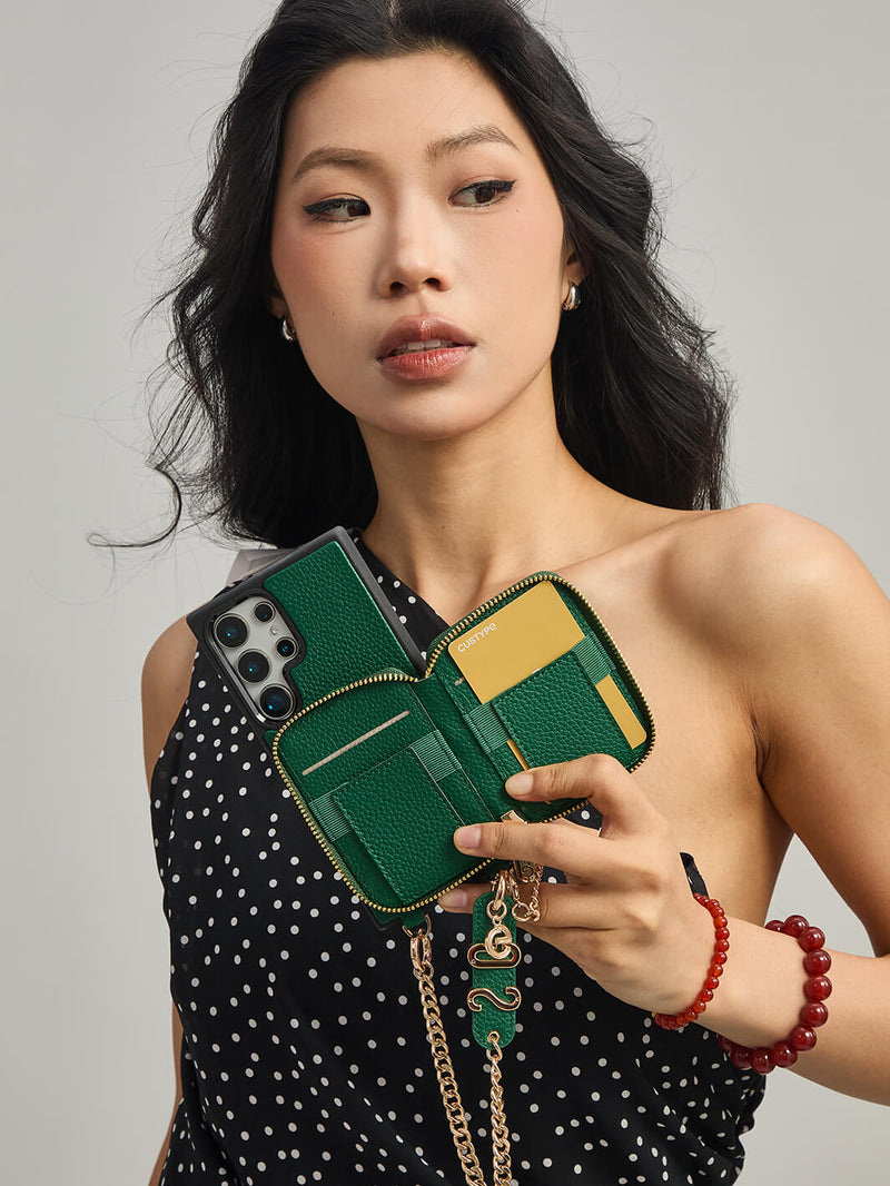 Personalised Style Kit- Samsung Phone Stand Wallet Phone Case for Wireless Charging-Mobile Phone Cases-WRISTBAND & PHONE POUCH-Green-Samsung S25 Ultra-Custype