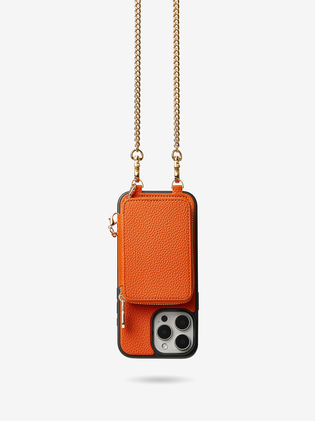 Trendy Chain Series- Magsafe Compatible Wallet Case with Strap for iPhone-Mobile Phone Cases-DETACHABLE WALLET & PHONE POUCH-Orange-iPhone 16 Pro Max-Custype