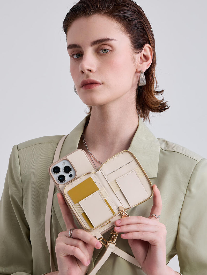 Embroidery Craft Set- Detachable Wireless Charging Crossbody Wallet Phone Case Round Pouch Set-Mobile Phone Cases-DETACHABLE WALLET & ROUND POUCH-Argyle-Black-iPhone 16 Pro Max-Custype