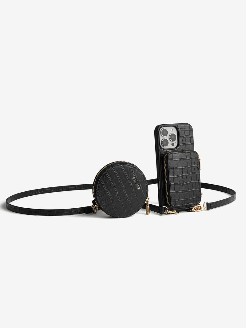 Crocodile Craft Set- Detachable Wireless Charging Crossbody Wallet Phone Case Round Pouch Set-Mobile Phone Cases-DETACHABLE WALLET & ROUND POUCH-Custype