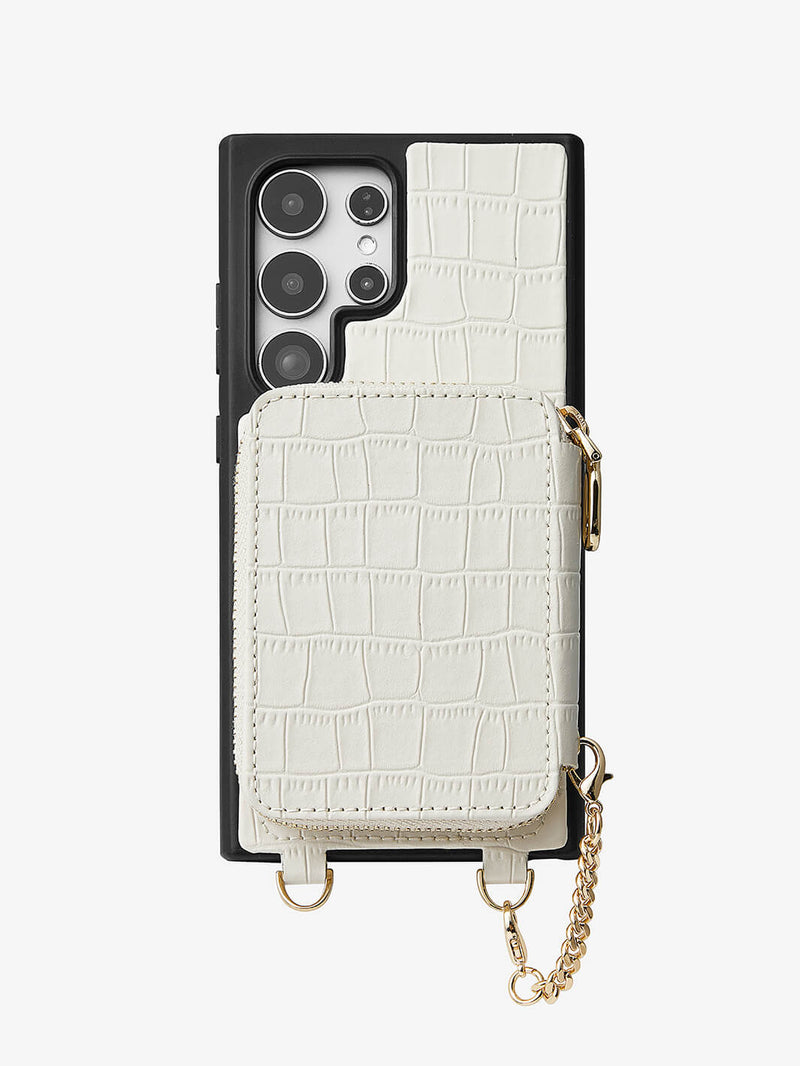 Crocodile Craft Set- Samsung Galaxy Strap Magsafe Compatible Phone Wallet Case with Circle Pouch-Mobile Phone Cases-DETACHABLE WALLET & ROUND POUCH-Green-Samsung S25 Ultra-Custype