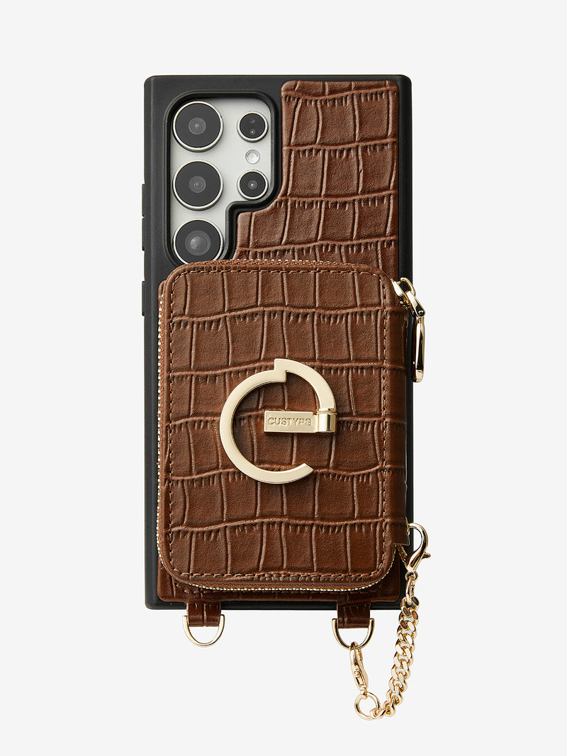 Crocodile Design Set- Samsung Galaxy Magnetic Grip Wallet Phone Case with Carrying Strap-Mobile Phone Cases-DETACHABLE WALLET & WIRELESS CHARGING-Black-Samsung S25 Ultra-Custype