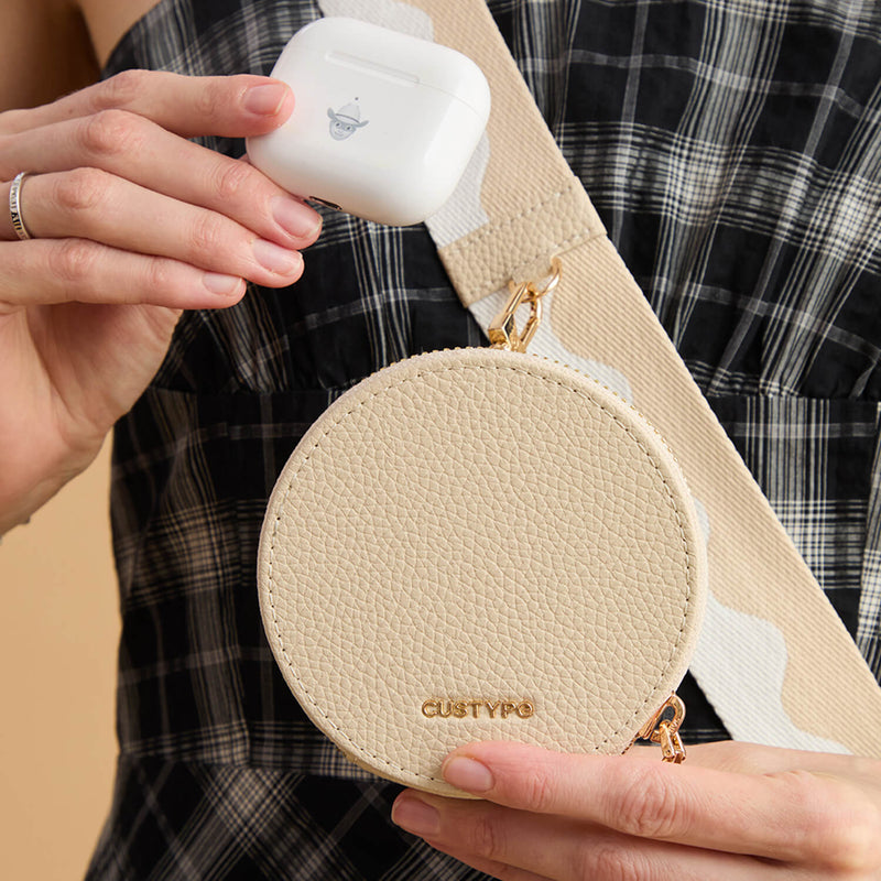 Unique Design Set- Bicolor Webbing Wireless Charging Crossbody Phone Case Round Pouch Set-Custype