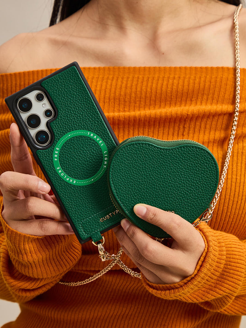 Heart Twist Chain- Samsung Galaxy Magnetic Phone Case with Card Slots & Shoulder Strap-Mobile Phone Cases-DETACHABLE WALLET & WIRELESS CHARGING-Peach Pink-Samsung S25 Ultra-Custype