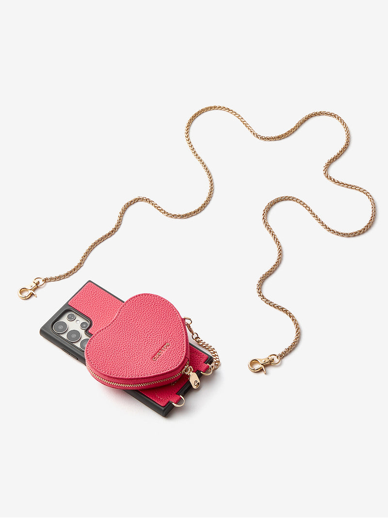Heart Twist Chain- Samsung Galaxy Magnetic Phone Case with Card Slots & Shoulder Strap-Mobile Phone Cases-DETACHABLE WALLET & WIRELESS CHARGING-Peach Pink-Samsung S25 Ultra-Custype