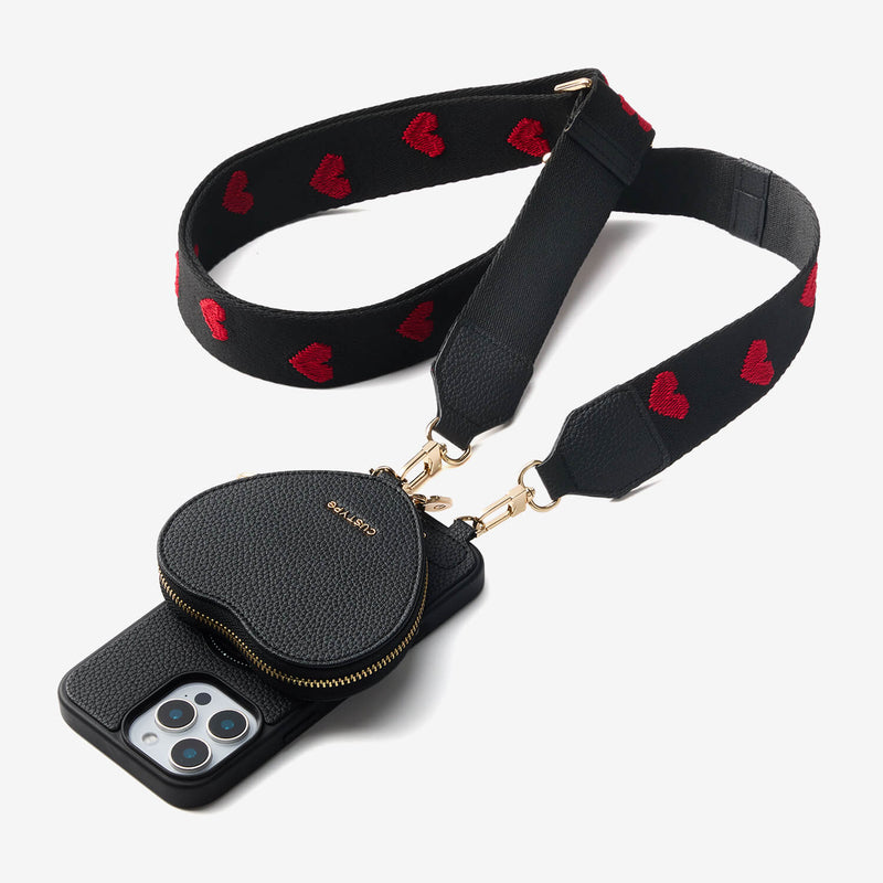 trendy phone cases zipper heart pouch black