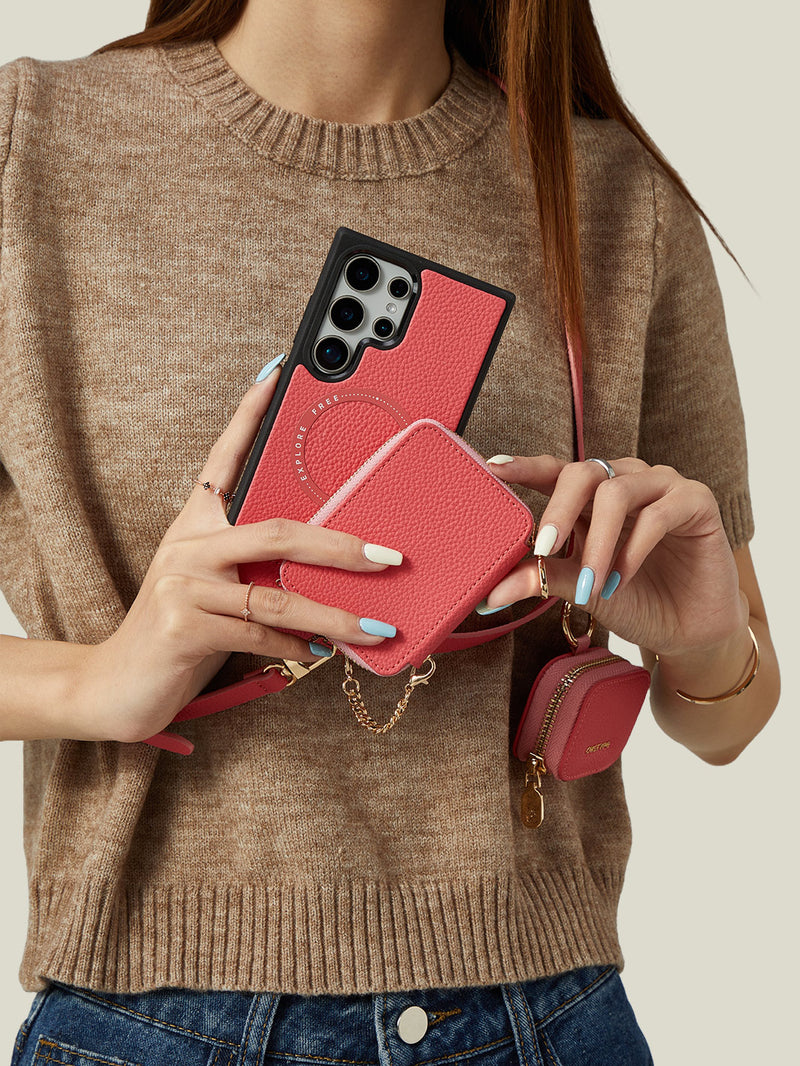 Unique Design Set- Samsung Galaxy Detachable Wireless Charging Phone Case AirPods Pouch Set-Mobile Phone Cases-DETACHABLE WALLET & PHONE POUCH-Beige-Samsung S25 Ultra-Custype