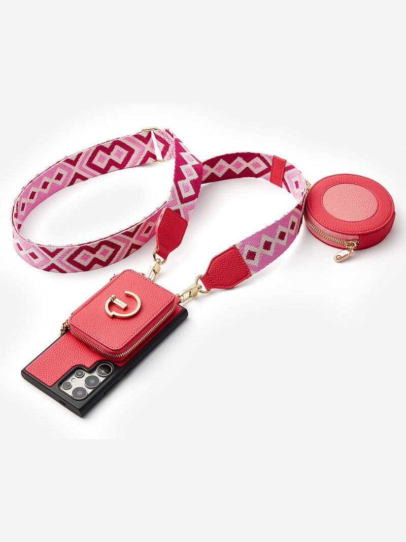 Original Design Set- Samsung Galaxy Webbing Crossbody Phone Case With Magnetic Wallet Round Pouch Set-Mobile Phone Cases-DETACHABLE WALLET & ROUND POUCH-Green-Samsung S25 Ultra-Custype