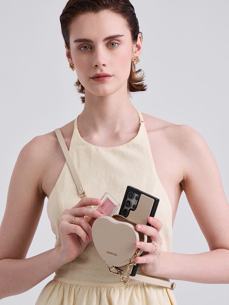 Heart Design Kit- Samsung Galaxy Detachable Wireless Charging Crossbody Wallet Phone Case Pouch Set-Mobile Phone Cases-DETACHABLE WALLET & WIRELESS CHARGING-Green-Samsung S25 Ultra-Custype