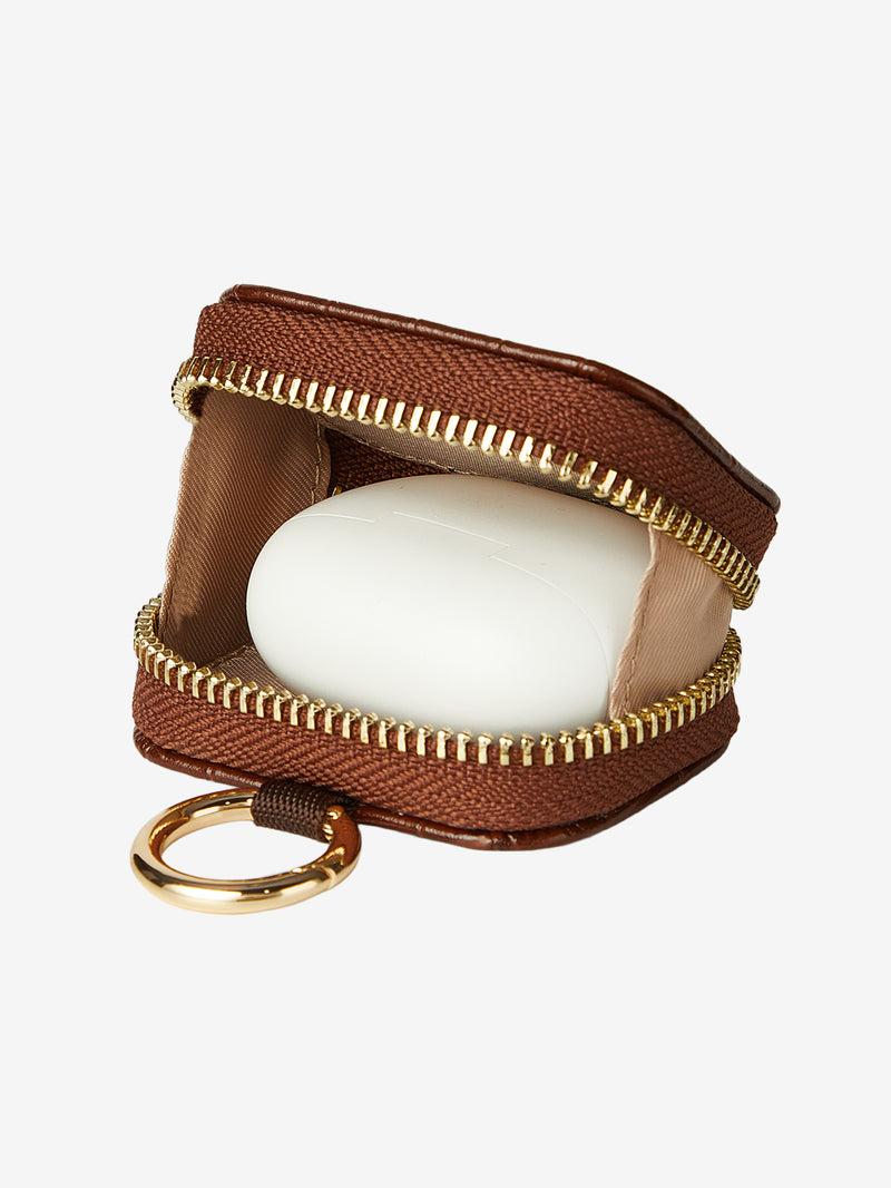 AirPods Pouch- Crocodile Zipper Airpods Case-AirPods case-Lychee Pattern Leather Mini Zip Pouch-Brown-Custype