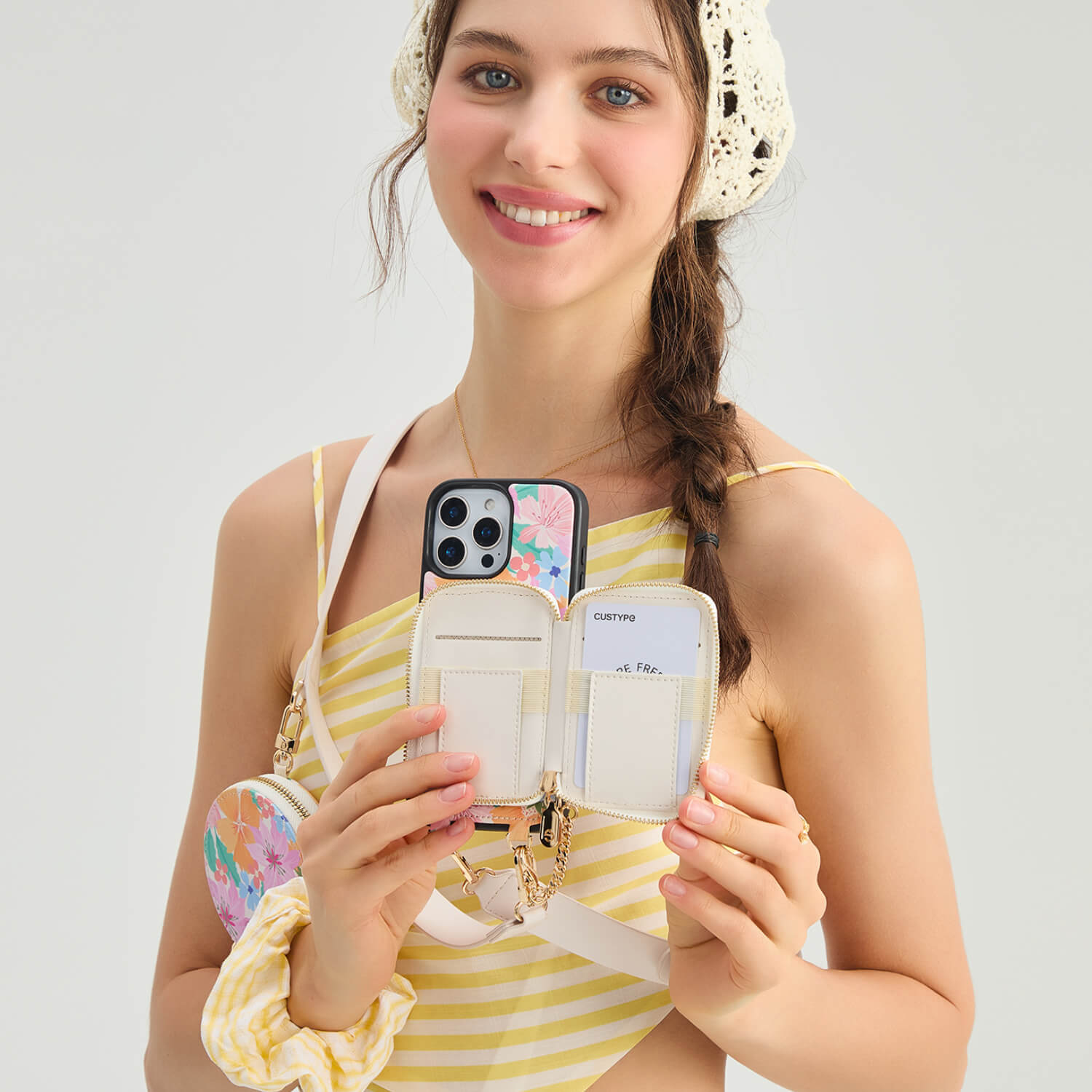 Aralma- Garden Theme Wallet Case with Strap & Pouch for iPhone