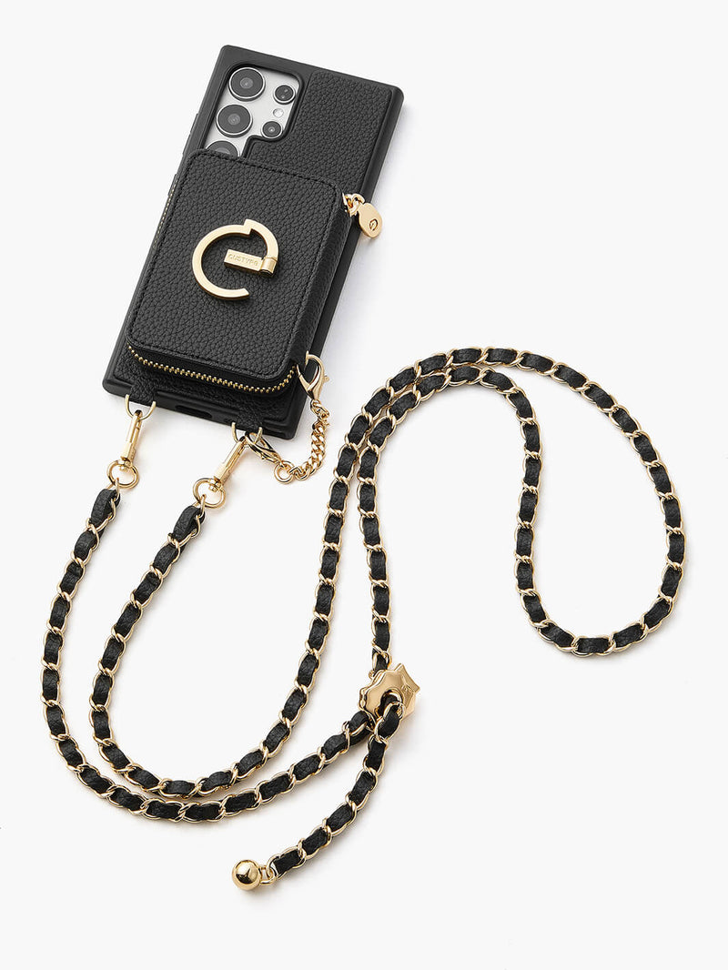 Allure Chain Series- Samsung Strap Wireless Charging Phone Case with Detachable Purse & Grip-Mobile Phone Cases-DETACHABLE WALLET & WIRELESS CHARGING-Beige-Samsung S25 Ultra-Custype