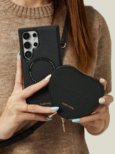 Heart Design Kit- Samsung Galaxy Detachable Wireless Charging Crossbody Wallet Phone Case Pouch Set