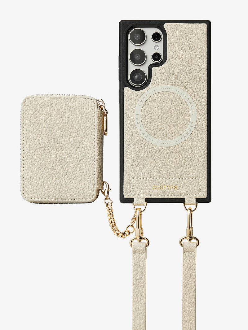 Unique Design Set- Samsung Galaxy Detachable Wireless Charging Phone Case AirPods Pouch Set-Mobile Phone Cases-DETACHABLE WALLET & PHONE POUCH-Beige-Samsung S24 Ultra-Custype