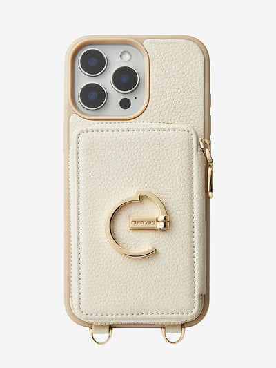 ZipPouch- E-stand Wallet Phone Case- Lychee Leather