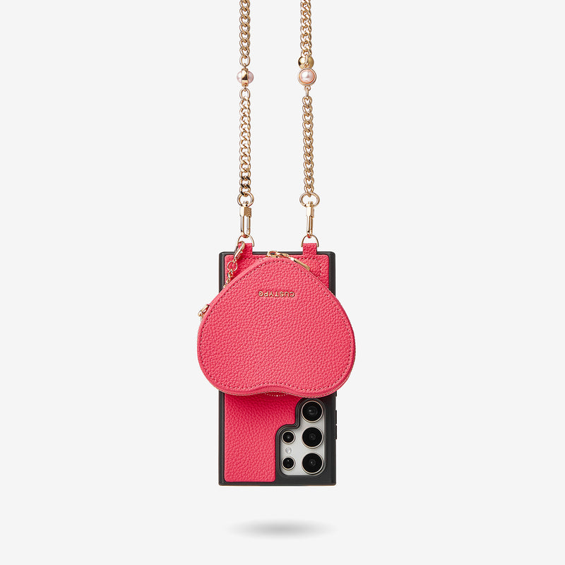 Heart Mate Kit- Samsung Galaxy Magnetic Wallet Case with Body Strap-Mobile Phone Cases-DETACHABLE WALLET & WIRELESS CHARGING-Peach Pink-Samsung S25 Ultra-Custype