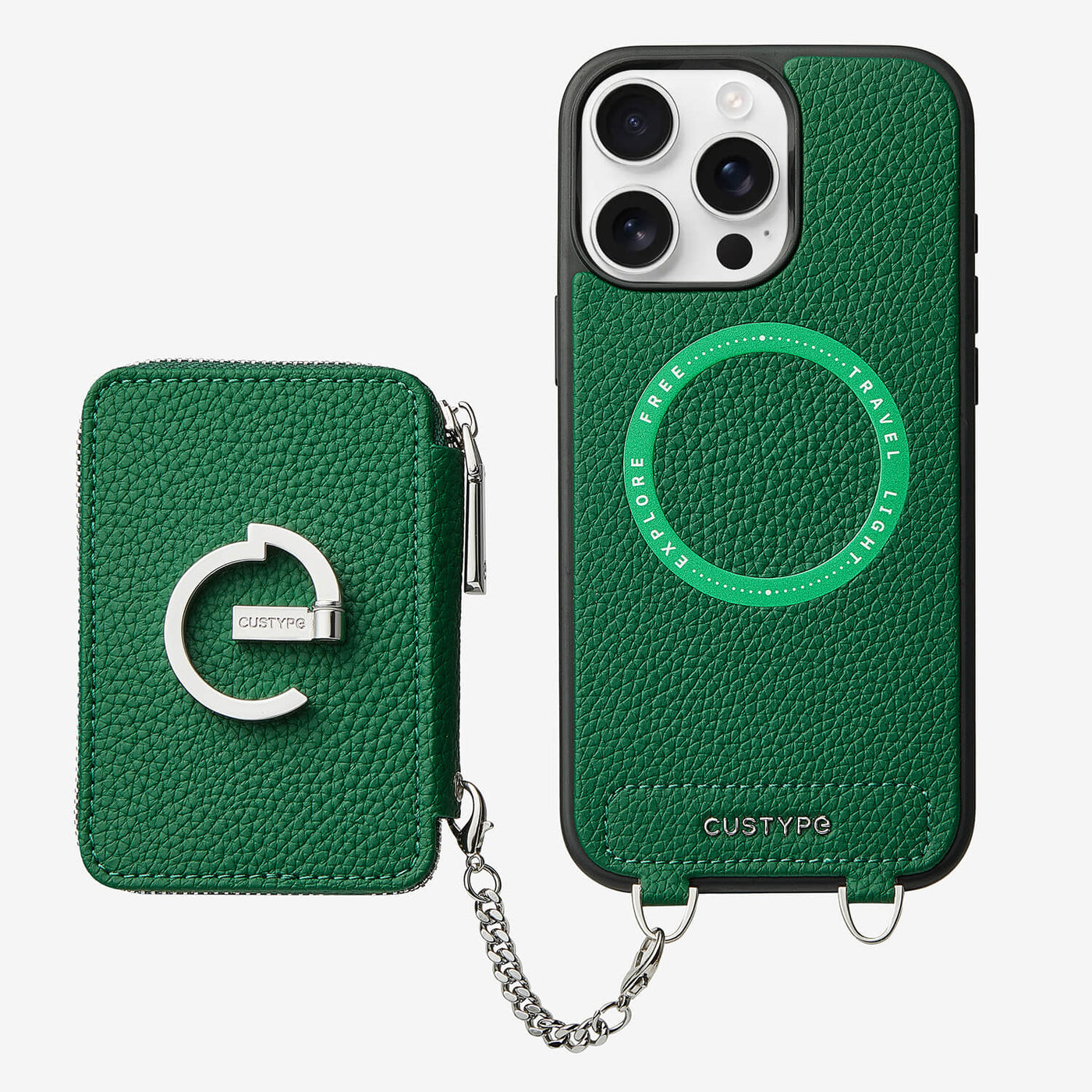 Silver Edge Kit- Magnetic Phone Case with Stand & Card Slots-Mobile Phone Cases-DETACHABLE WALLET & WIRELESS CHARGING-Green-iPhone 16 Pro Max-Custype