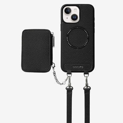 Lunar Silver Series- Wireless Charging Wallet Phone Case with Crossbody Strap-Mobile Phone Cases-DETACHABLE WALLET & PHONE POUCH-Black-iPhone 15 Plus-Custype