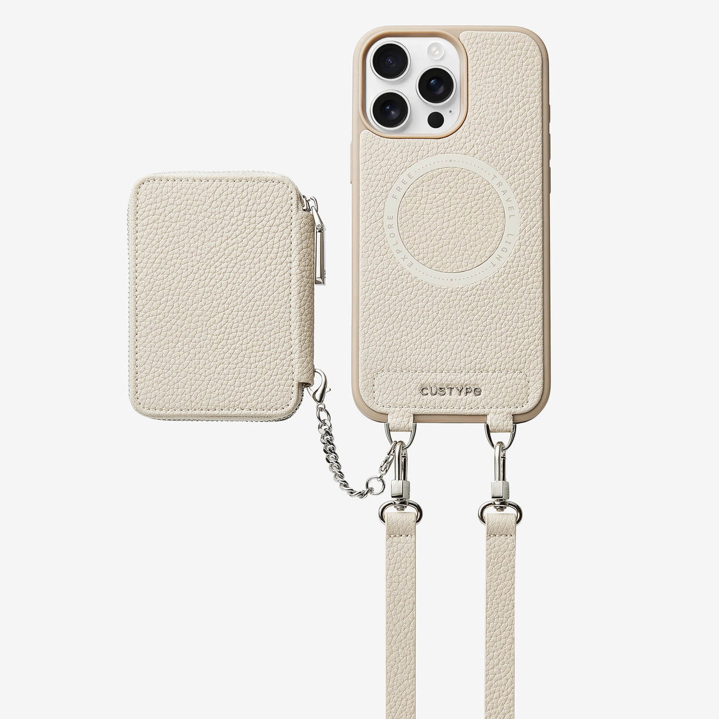 Lunar Silver Series- Wireless Charging Wallet Phone Case with Crossbody Strap-Mobile Phone Cases-DETACHABLE WALLET & PHONE POUCH-Beige-iPhone 16 Pro Max-Custype