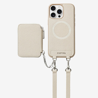 Lunar Silver Series- Wireless Charging Wallet Phone Case with Crossbody Strap-Mobile Phone Cases-DETACHABLE WALLET & PHONE POUCH-Beige-iPhone 16 Pro Max-Custype