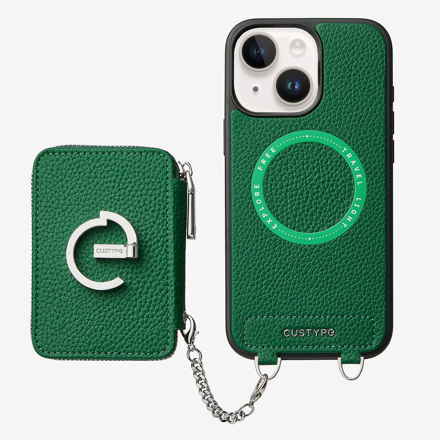 Silver Edge Kit- Magnetic Phone Case with Stand & Card Slots-Mobile Phone Cases-DETACHABLE WALLET & WIRELESS CHARGING-Green-iPhone 15 Plus-Custype