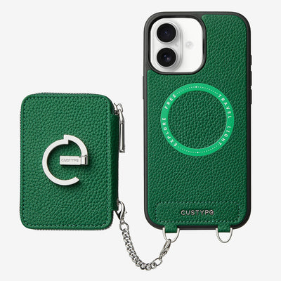 Silver Edge Kit- Magnetic Phone Case with Stand & Card Slots-Mobile Phone Cases-DETACHABLE WALLET & WIRELESS CHARGING-Green-iPhone 16 Plus-Custype