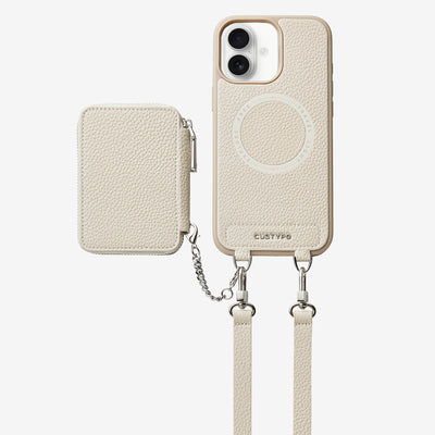 Lunar Silver Series- Wireless Charging Wallet Phone Case with Crossbody Strap-Mobile Phone Cases-DETACHABLE WALLET & PHONE POUCH-Beige-iPhone 16 Plus-Custype