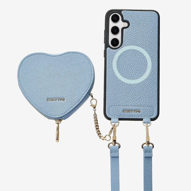 Heart Design Kit- Samsung Galaxy Detachable Wireless Charging Crossbody Wallet Phone Case Pouch Set-Mobile Phone Cases-DETACHABLE WALLET & WIRELESS CHARGING-Blue-Samsung S25 Plus-Custype