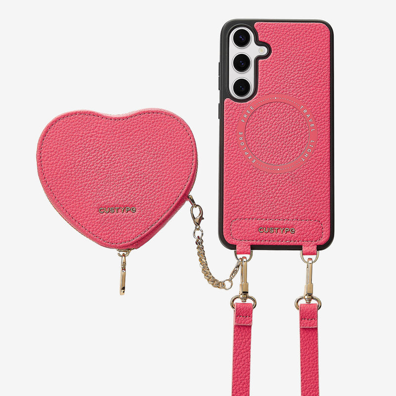 Heart Design Kit- Samsung Galaxy Detachable Wireless Charging Crossbody Wallet Phone Case Pouch Set-Mobile Phone Cases-DETACHABLE WALLET & WIRELESS CHARGING-Peach Pink-Samsung S25 Plus-Custype