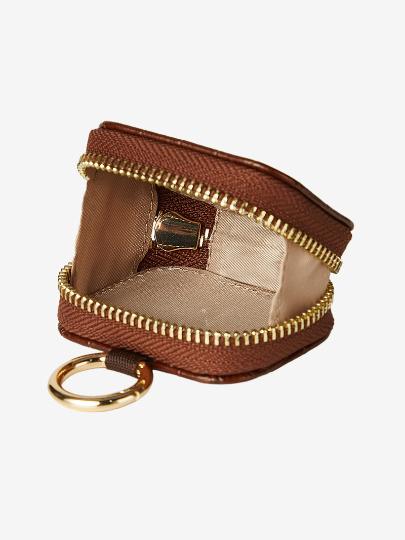 AirPods Pouch- Crocodile Zipper Airpods Case-AirPods case-Lychee Pattern Leather Mini Zip Pouch-Brown-Custype