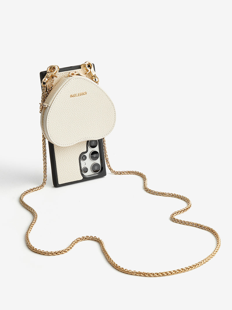 Heart Twist Chain- Samsung Galaxy Magnetic Phone Case with Card Slots & Shoulder Strap-Mobile Phone Cases-DETACHABLE WALLET & WIRELESS CHARGING-Peach Pink-Samsung S25 Ultra-Custype