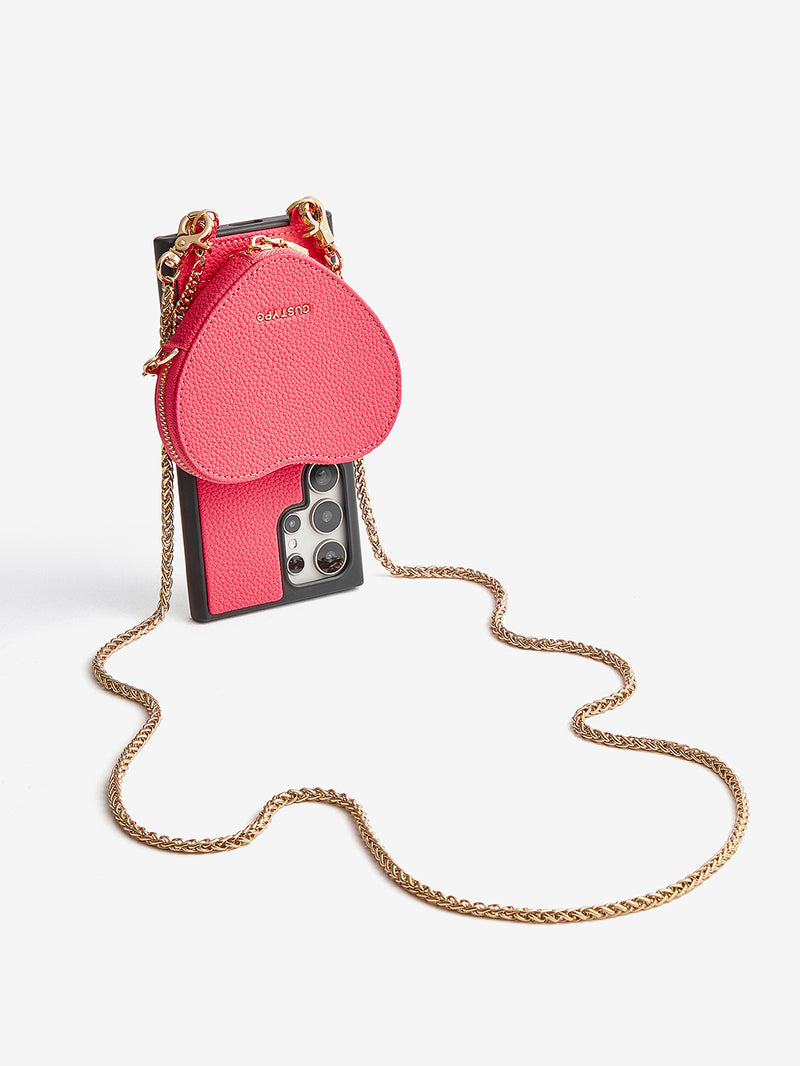 Heart Twist Chain- Samsung Galaxy Magnetic Phone Case with Card Slots & Shoulder Strap-Mobile Phone Cases-DETACHABLE WALLET & WIRELESS CHARGING-Peach Pink-Samsung S25 Ultra-Custype