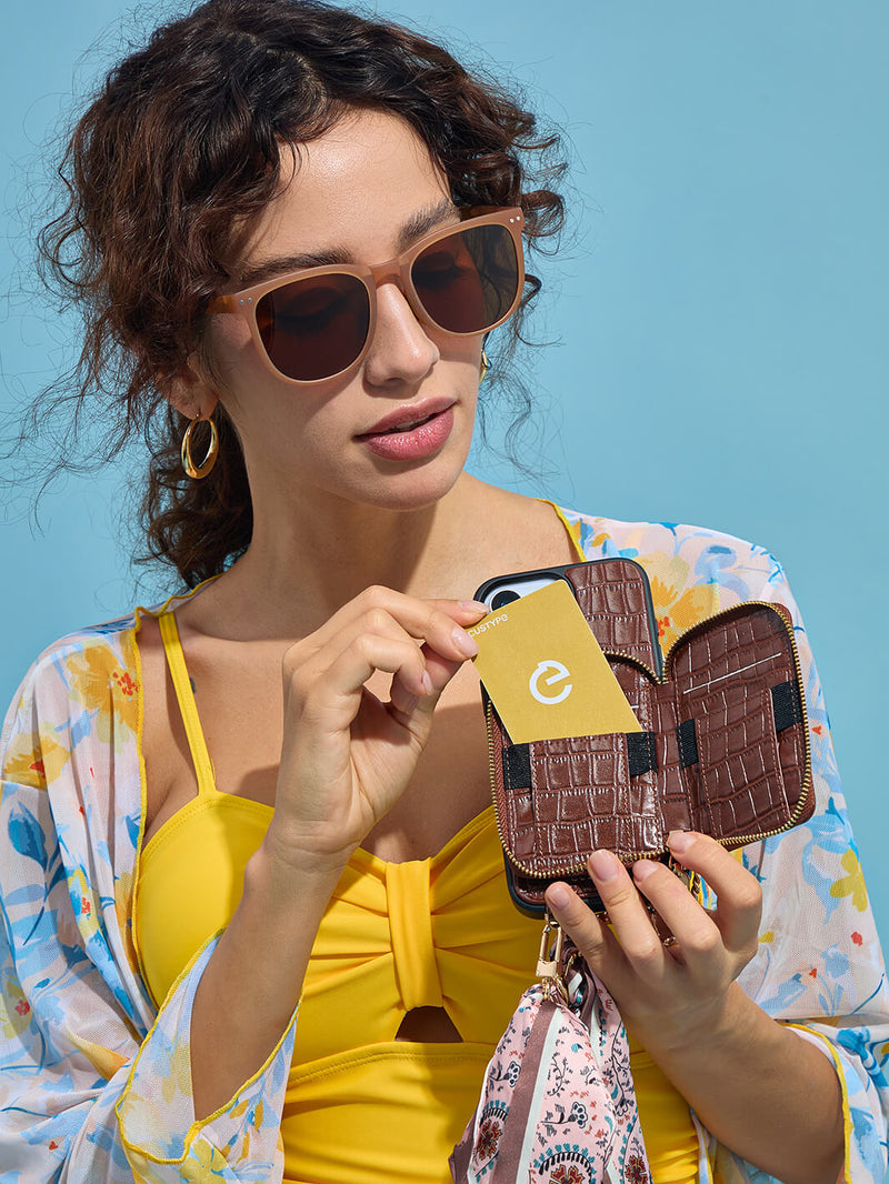 Silk Flair Set- Crocodile Wrist Lanyard Wallet Phone Case Compatible MagSafe-Mobile Phone Cases-WRISTBAND & PHONE POUCH-Custype