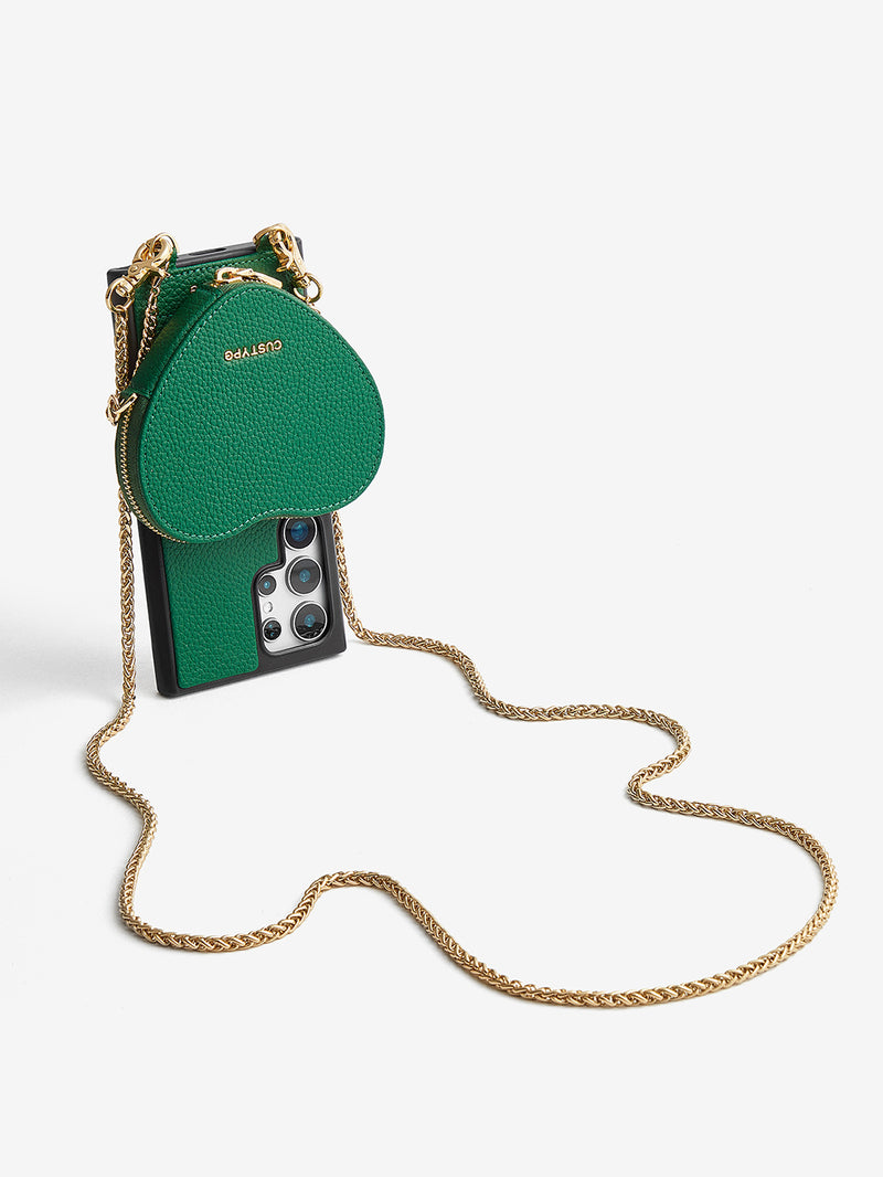 Heart Twist Chain- Samsung Galaxy Magnetic Phone Case with Card Slots & Shoulder Strap-Mobile Phone Cases-DETACHABLE WALLET & WIRELESS CHARGING-Peach Pink-Samsung S25 Ultra-Custype