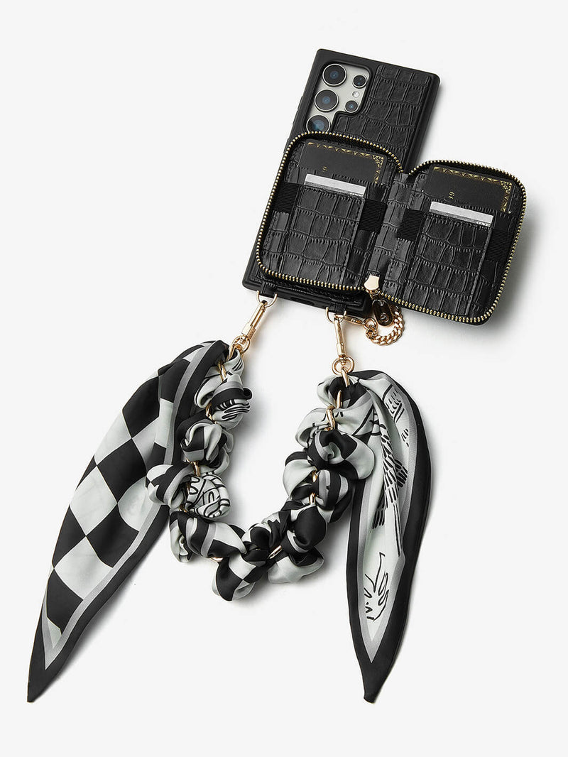 Silk Flair Set- Samsung Crocodile Removeable Wallet Phone Case with Wrist Strap-Mobile Phone Cases-WRISTBAND & PHONE POUCH-Brown-Samsung S25 Ultra-Custype