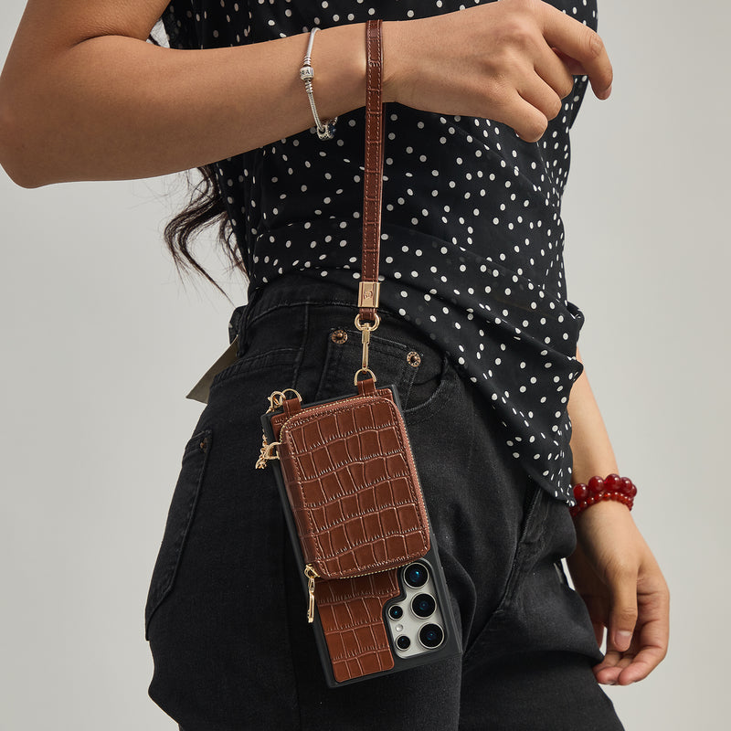 Crocodile Craft Set- Samsung Galaxy Strap Magsafe Compatible Phone Wallet Case with Circle Pouch-Custype