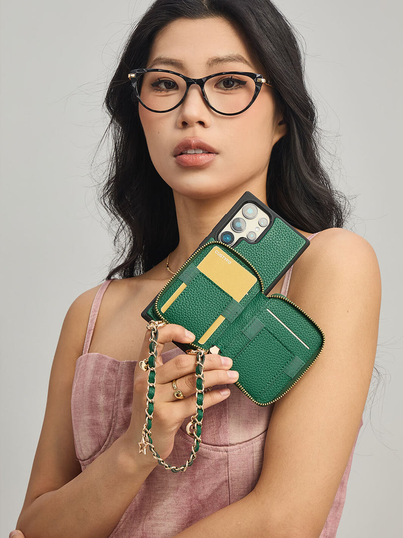 Allure Chain Series- Samsung Wristlet Magnetic Wallet Phone Case with Stand-Mobile Phone Cases-WRISTBAND & PHONE POUCH-Black-Samsung S25 Ultra-Custype