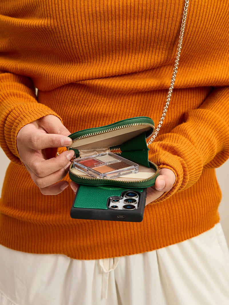 Heart Twist Chain- Samsung Galaxy Magnetic Phone Case with Card Slots & Shoulder Strap-Mobile Phone Cases-DETACHABLE WALLET & WIRELESS CHARGING-Peach Pink-Samsung S25 Ultra-Custype