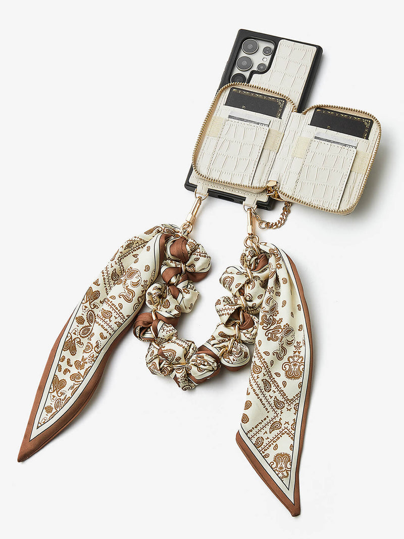 Silk Flair Set- Samsung Crocodile Removeable Wallet Phone Case with Wrist Strap-Mobile Phone Cases-WRISTBAND & PHONE POUCH-Brown-Samsung S25 Ultra-Custype