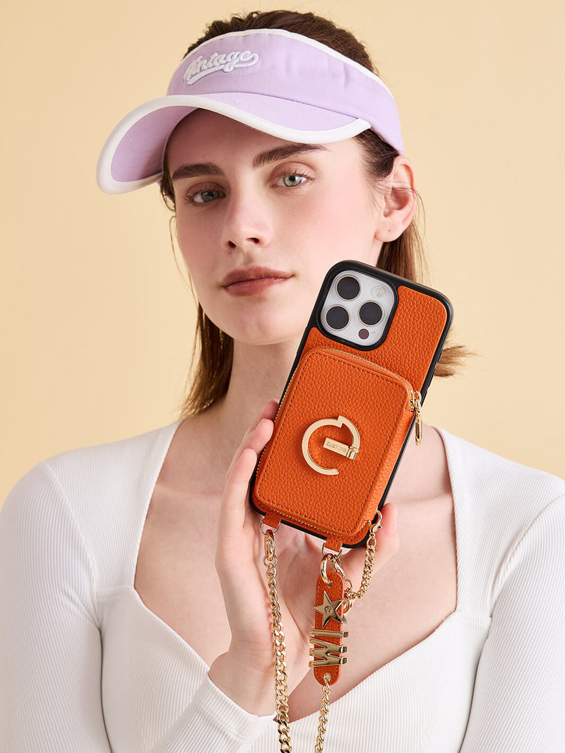 Orange  phone case with magnetic wallet iPhone 16 Pro