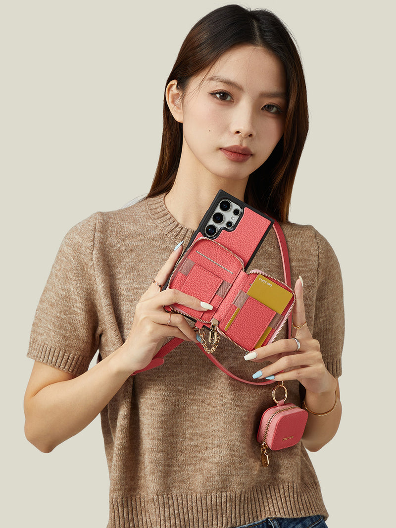 Unique Design Set- Samsung Galaxy Detachable Wireless Charging Phone Case AirPods Pouch Set-Mobile Phone Cases-DETACHABLE WALLET & PHONE POUCH-Beige-Samsung S25 Ultra-Custype