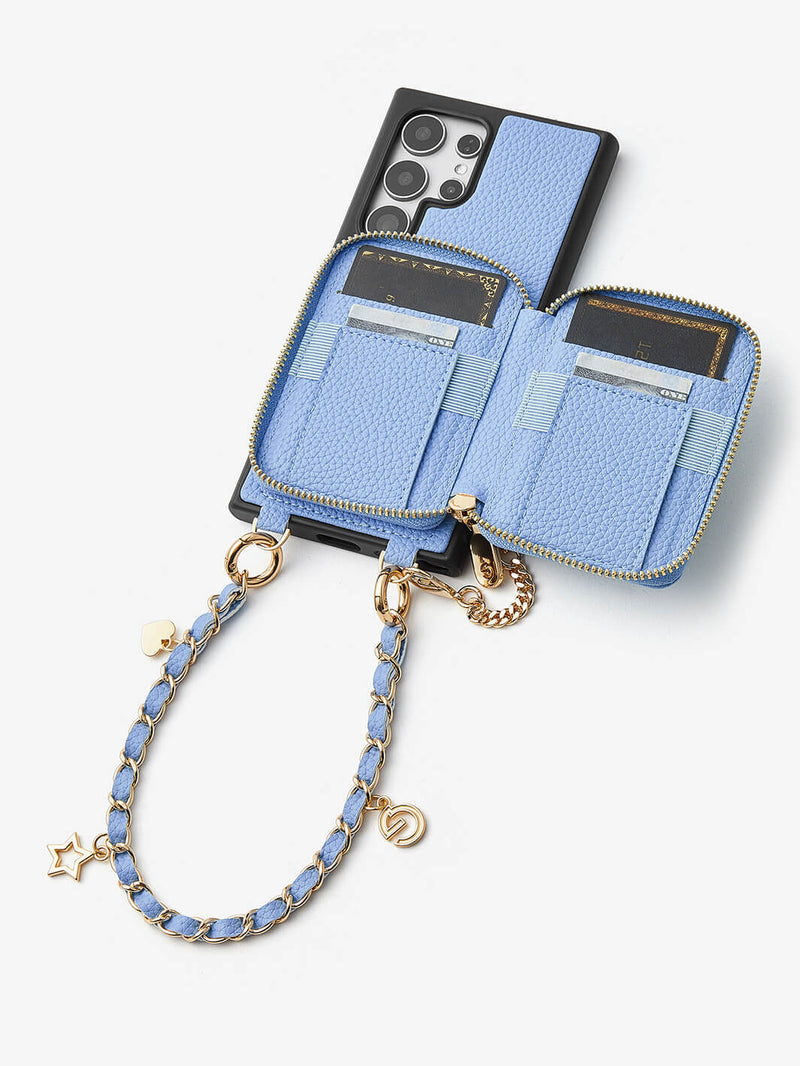 Allure Chain Series- Samsung Strap Wireless Charging Phone Case with Detachable Purse & Grip-Mobile Phone Cases-DETACHABLE WALLET & WIRELESS CHARGING-Beige-Samsung S25 Ultra-Custype