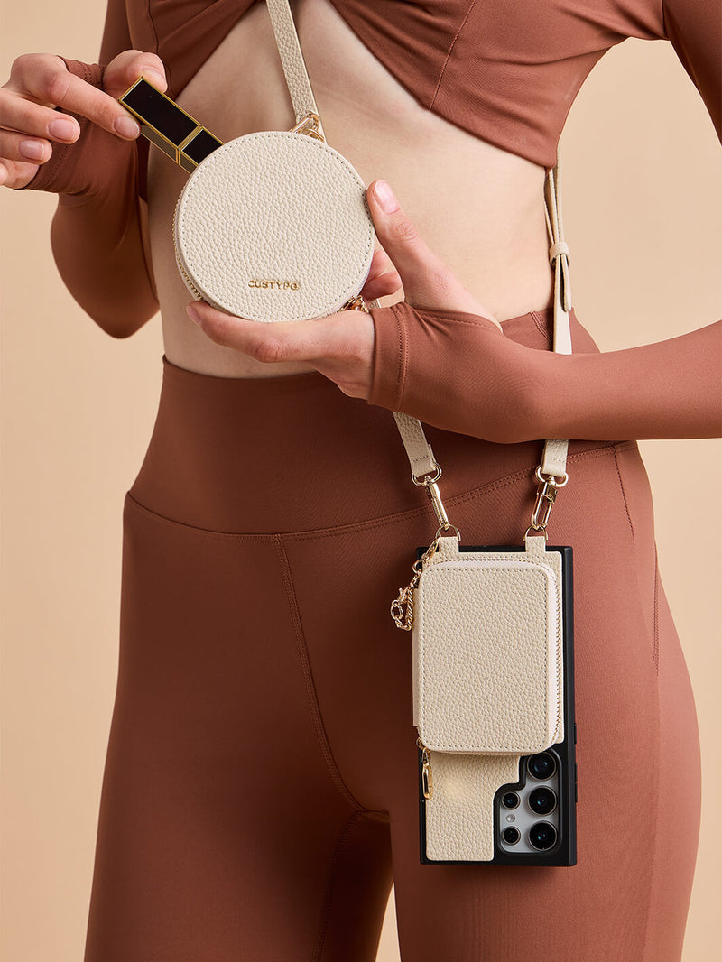 Unique Design Set- Samsung Galaxy Detachable Wireless Charging Crossbody Wallet Phone Case Round Pouch Set-Mobile Phone Cases-DETACHABLE WALLET & ROUND POUCH-Beige-Samsung S25 Ultra-Custype