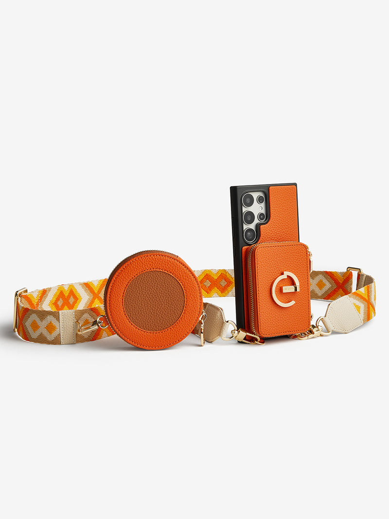 Original Design Set- Samsung Galaxy Webbing Crossbody Phone Case With Magnetic Wallet Round Pouch Set-Mobile Phone Cases-DETACHABLE WALLET & ROUND POUCH-Green-Samsung S25 Ultra-Custype