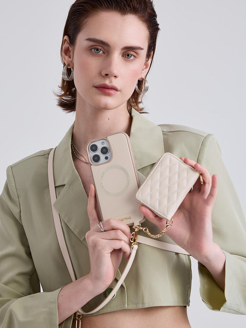 Embroidery Craft Set- Detachable Wireless Charging Crossbody Wallet Phone Case Round Pouch Set-Mobile Phone Cases-DETACHABLE WALLET & ROUND POUCH-Argyle-Black-iPhone 16 Pro Max-Custype