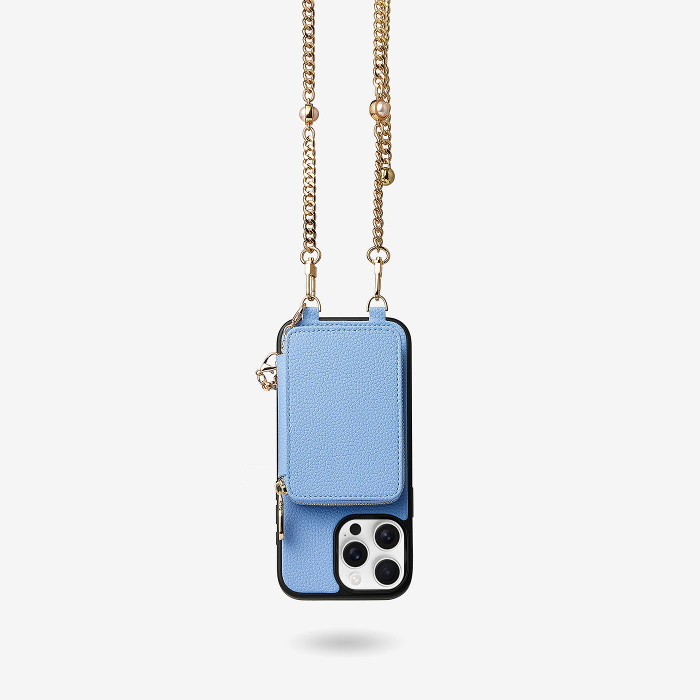 Candy Chain Assembly- Pearl Chain Purse iPhone Case Supporting Magsafe-Mobile Phone Cases-DETACHABLE WALLET & PHONE POUCH-Blue-iPhone 16 Pro Max-Custype